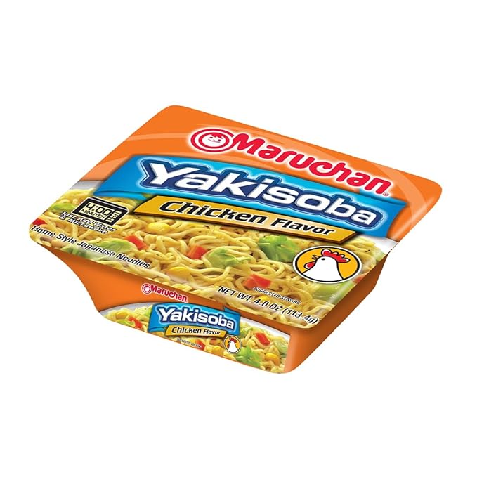 Maruchan Yakisoba, Chicken Flavor – Stir-Fried Japanese Instant Ramen Noodles, High Protein Microwavable Meal – 4 Oz. (8 Pack)