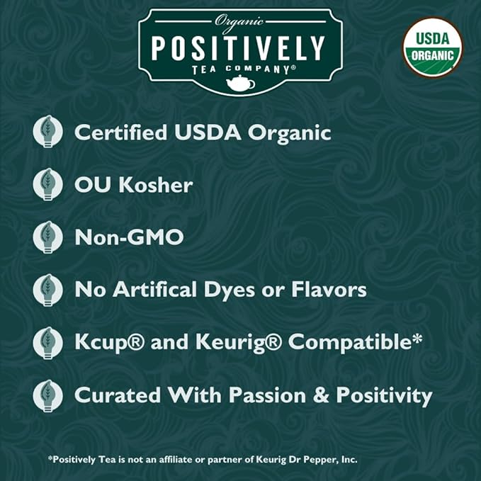 Organic Positively Tea Company, Spearmint & Rosehip Herbal Tea Pods, Naturally Caffeine Free, K-Cup Compatible, 24 Pods