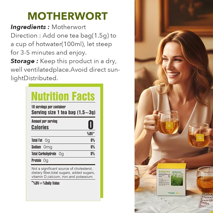 Soilmount - Motherwort Tea - |Leonurus Japonicus|Leonurus cardiaca|Yimucao|益母草|익모초| - Pure Herbal Tea - Natural, Organic, Non-GMO, Clean Ingredients, Caffeine Free (18 Tea Bags, Box 1)