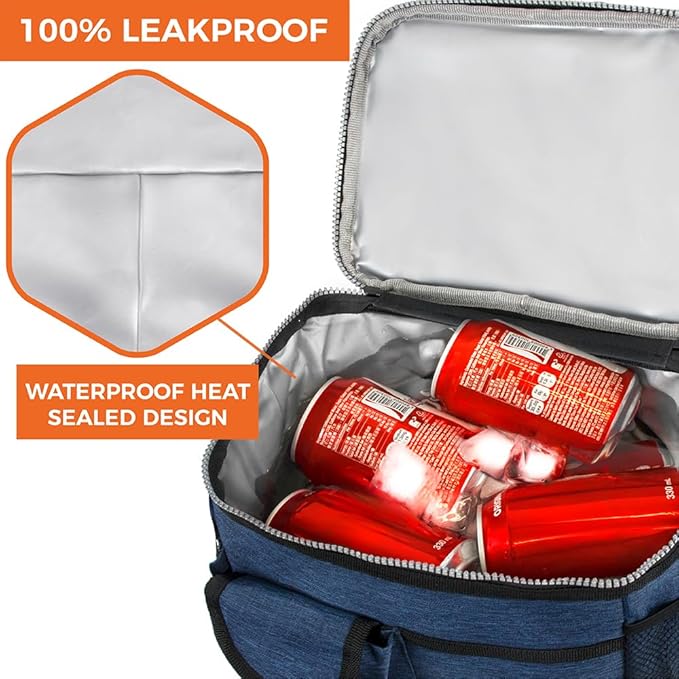 opux Insulated Lunch Box for Men Women Kids, Leakproof Reusable Lunch Bag Cooler for Work School Office, Soft Thermal Lunchbox Tote Shoulder Strap for Boys Girls Adults, Heather Navy, 18 Can/10L
