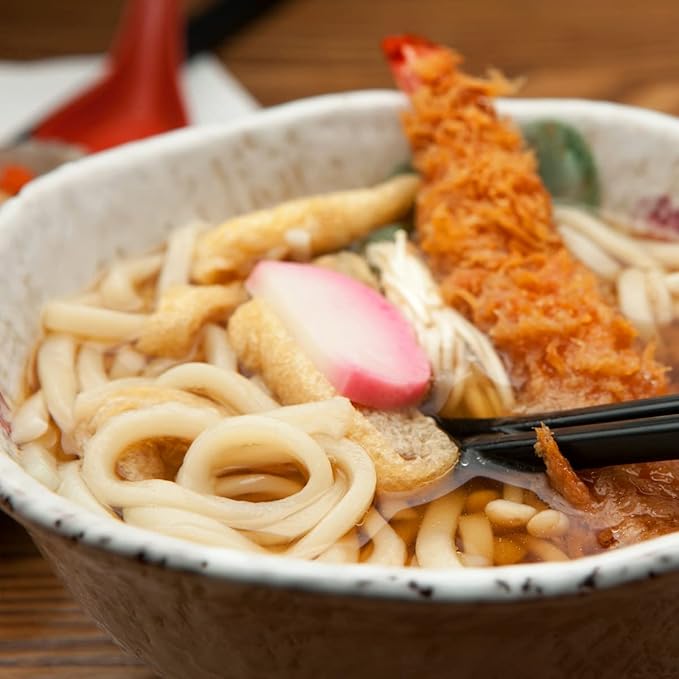Surasang Tempura Udon Noodle Bowl - Instant Noodles with Tsuyu Soup Base, Katsuobushi & Tempura Flakes, 3-Minute Microwave Meal, 7.87 oz – Pack of 6