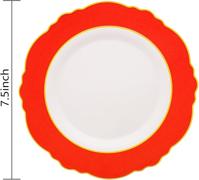 WDF 60pcs Red Plastic Plates Disposable - 7.5inch Heavy Duty Red Dessert/Salad/Cake Plates for Wedding Party Birthday/Memorial Day/4th of July