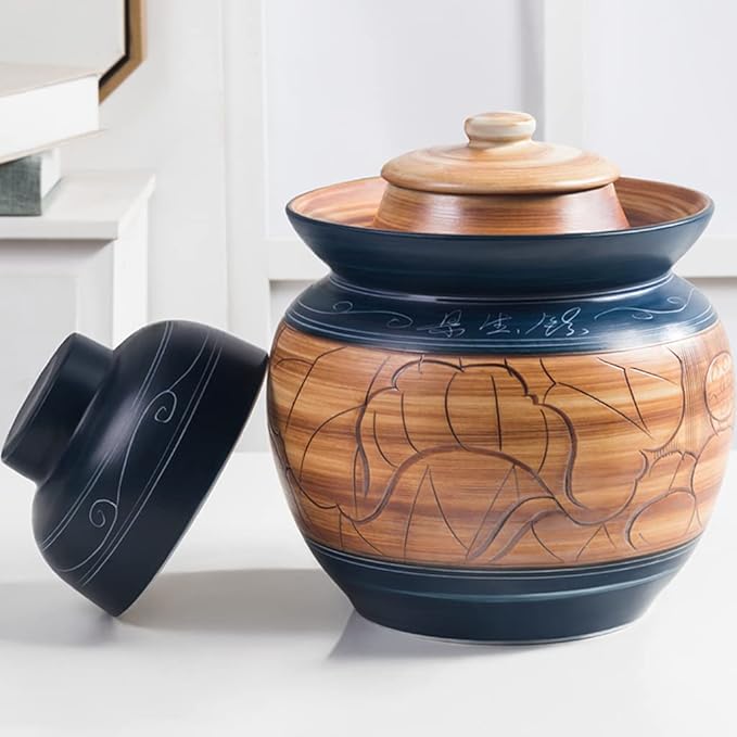 ZHOUXIAO Vintage Traditional Ceramic Pickle Jar Fermentation Crock Jar, Chinese Pickle Jar,Fermenting Tank with Water Seal Airlock Lid Stoneware Fermenter for Sauerkraut,Kimc 1.75KG