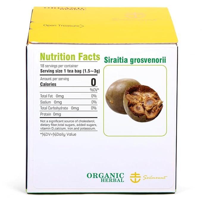 Soilmount - Monk Fruit Tea - |Siraitia Grosvenorii Tea|luo han guo|罗汉果| - Pure Herbal Tea - Natural, Organic, Non-GMO, Clean Ingredients, Caffeine Free (18 Tea Bags, Box 1)
