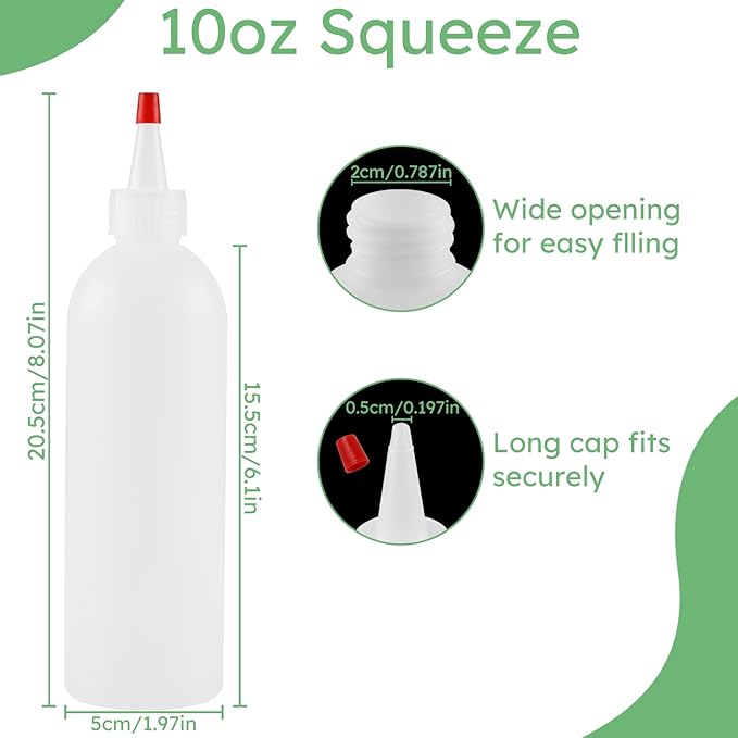 Ninsula 3Pcs Squeeze Bottles, 10 Oz Plastic Condiment Squeeze Bottles with Red Twist Top Cap, Empty Squeeze Bottles for Sauces, Ketchup, Mustard, Syrup, Oil, Dressings, Travel, Lab and Crafts
