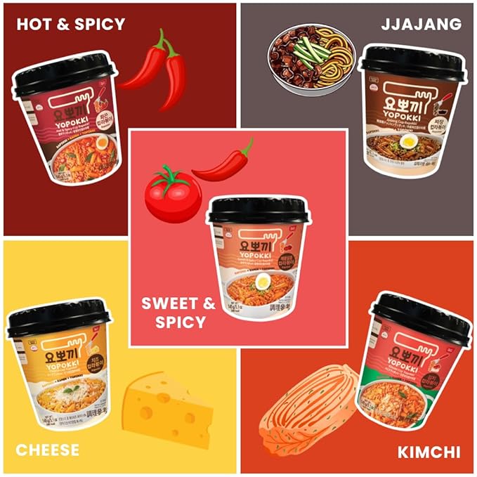 Yopokki Instant Rabokki Cup – Korean Tteokbokki Rice Cakes with Ramen Noodles, Quick & Easy Korean Street Food, Asian Snacks for College Dorms (2 count, CHEEZE)