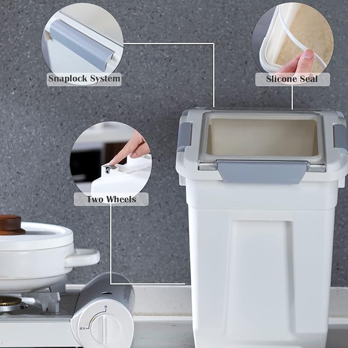 HANAMYA 33 Liter / 50 lbs Rice Storage Container with Measuring Cup, BPA free, For Rice | Grain | Pet Food | Flour, 2 count, White