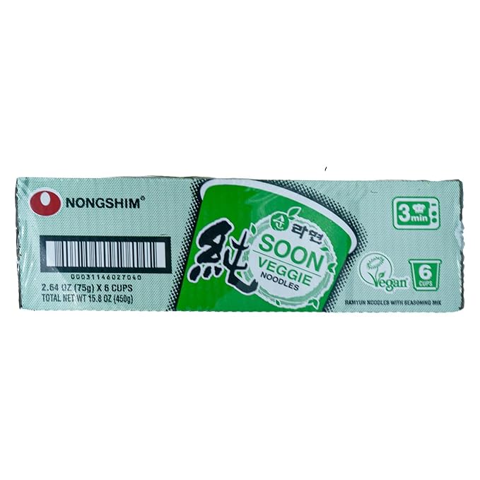 Nongshim Soon Cup Noodle Soup,Veggie,2.6 Ounce,(Pack of 12)