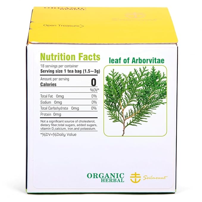 Soilmount - Thuja Leaf Tea - |Leaf of Arborvitae|Thuja|侧柏叶|Ce bai ye|측백엽| - Pure Herbal Tea - Natural, Organic, Non-GMO, Clean Ingredients, Caffeine Free (18 Tea Bags, Box 1)