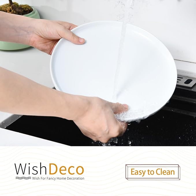 WishDeco White Dinner Plates Set of 4, Ceramic Dining Plates 10.5 inch, Large Salad Plate, Porcelain Kitchen Plate for Pizza, Steak, Microwave and Dishwasher Safe