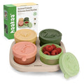 Haakaa Animal Friends Silicone Food Pod Set, 4oz/120ml Baby Food Containers & Jars with Tray, Leakproof Lids, Ice Cream Containers for Homemade Ice Cream,4 Pack,Oat Tray