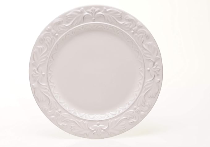 Firenze Ivory Set of 4 Ceramic Dinner Plates – Elegant Embossed 11.5" Plates for Everyday Dining or Entertaining – Vintage-Inspired White Tableware for Classic or Farmhouse Tables