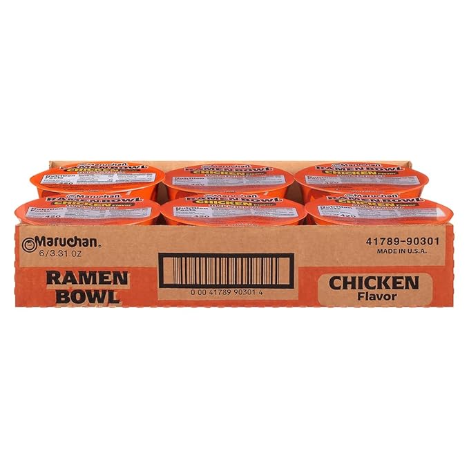Maruchan Ramen Bowl, Chicken Flavor – Japanese-Style Instant Noodle Soup, Microwaveable Easy Meal for Students and Busy Families – 3.39 Oz. (6 Pack)