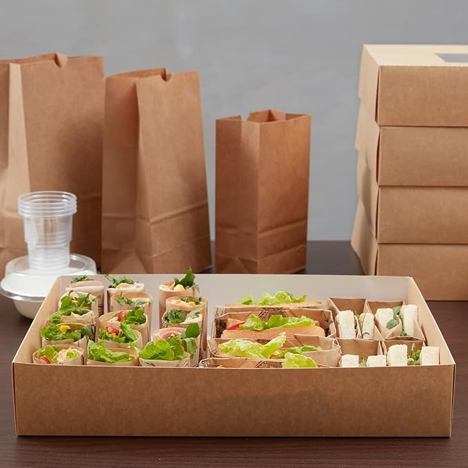 Restaurantware-17.7 x 12.2 x 3.2 Inch Catering Trays, 10 Grease-Resistant Catering Boxes - Cover With Window Included, Side Lock, Kraft Paper Catering Food Containers, Inserts Sold Separately