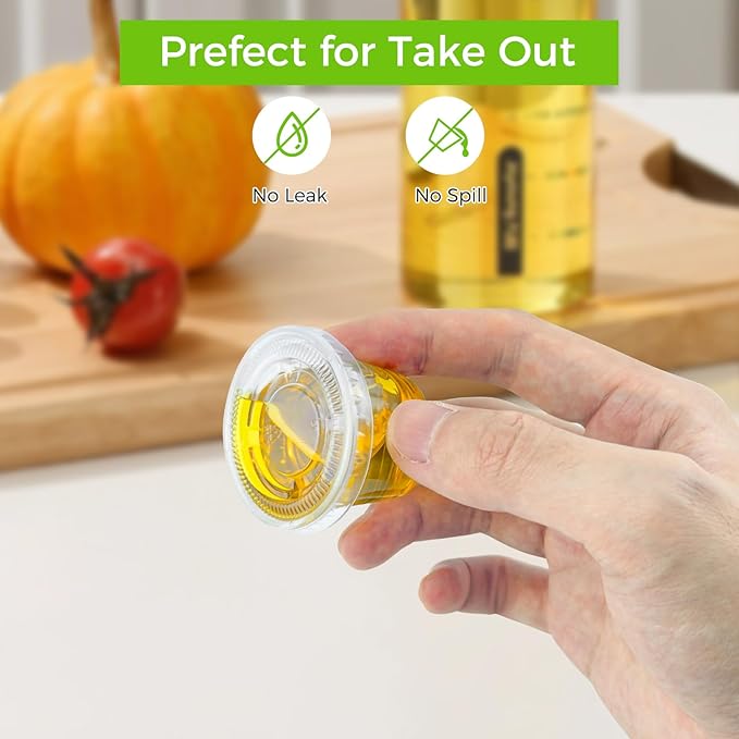 Dealusy 360 Set 1 oz Jello Shot Cups with Lids, Sturdy & Food Safe Disposable Plastic Portion Condiment Dipping Sauce Cups, Small Containers for Salad Dressing