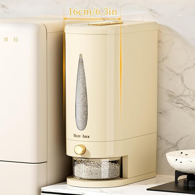 Large Rice Dispenser, 25Lbs Cereal Dispenser Rice Container Food Storage Container with Measuring Cup, Cereal Containers Storage Kitchen Storage Household Rice Pet Food Holder (L-25LBS)