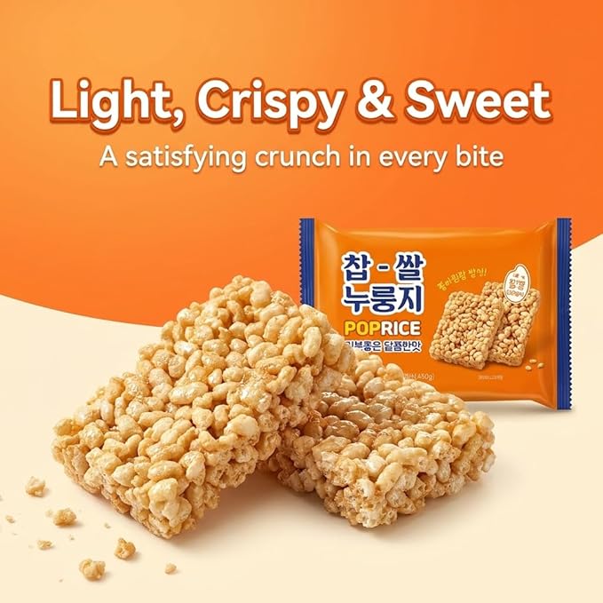 Korean Sweet Nurungji Pop Crackers (찹쌀누룽지) – Crispy Glutinous Rice Snack, Healthy Roasted, ASMR Texture, Individually Packed (Sweet Nurungji Pop - 10.2oz (288g))