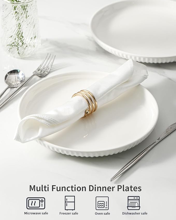 HASENSE Dinner Plate, 10 Inch White Ceramic Plates Set of 2, Dish Set for Steak, Pasta, Pizza, Appetizer, Round Dinnerware Dish for Kitchen, Serving Plate Microwave, Oven and Dishwasher Safe