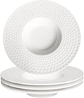 Creative home decor ceramic wide-rimmed soup bowls/plates, 5.3 oz pasta bowl set of 4, white embossed bowls and plates with rims, perfect for upscale restaurants, hotels and gourmets.