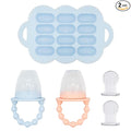 WeeSprout Silicone Baby Food Feeders + Freezer Tray for Batch Prep, Set of 2, Introduce New Foods Safely, Double as Teething Toys, Includes 2 Extra Pouches & Travel Lids, Dishwasher Safe