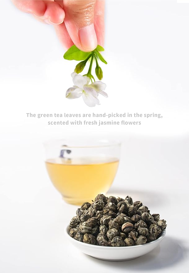TIAN HU SHAN Jasmine Tea Jasmine Dragon Pearls Green Tea Loose Leaf 7.8oz (221g) Tin