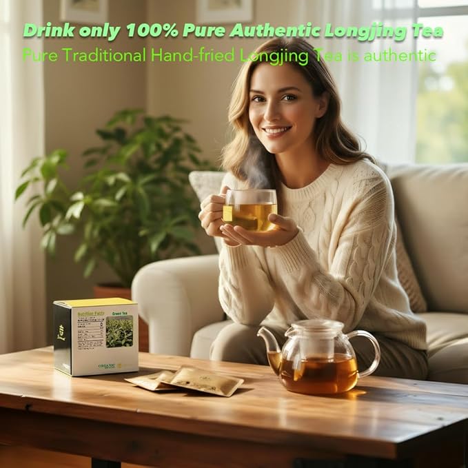 Soilmount Organic Longjing Tea - Chinese Green Tea - 18 Individually Wrapped Packets - Fresh Aroma, Balanced Sweetness, Suitable for Hot or Iced Tea