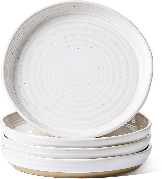LE TAUCI 8 Inch Ceramic Salad Plates Set of 4, Modern White Appetizer Plates for Kitchen, Small Dessert Plates, Microwave & Dishwasher Safe Dinnerware Sets, Scratch Resistant - Arctic White