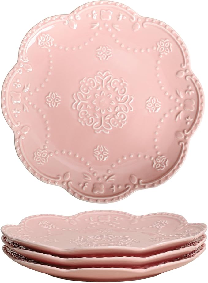 Gaolinci European Palace Series Lace Embossed Ceramic Dinner Plate (Set of 4)