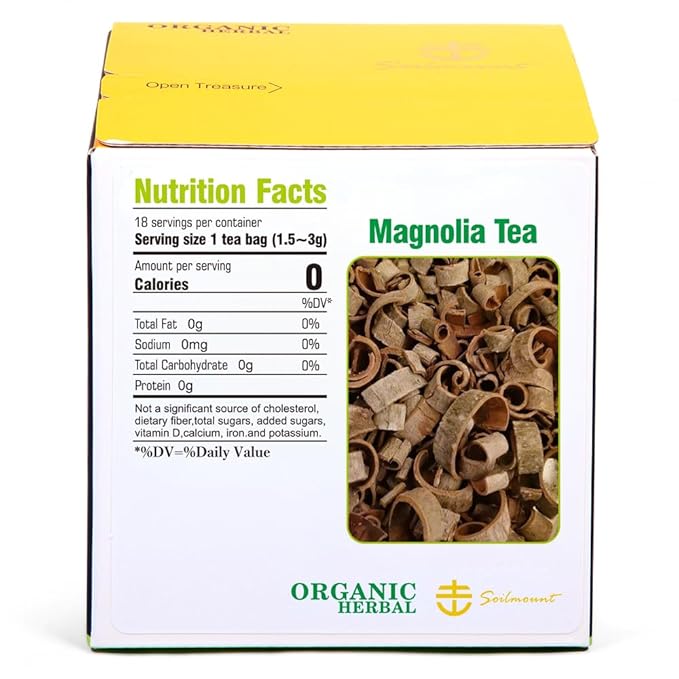 Soilmount - Magnolia Tea - |Magnolia Bark|hou po|厚朴| - Pure Herbal Tea - Natural, Organic, Non-GMO, Clean Ingredients, Caffeine Free (18 Tea Bags, Box 1)