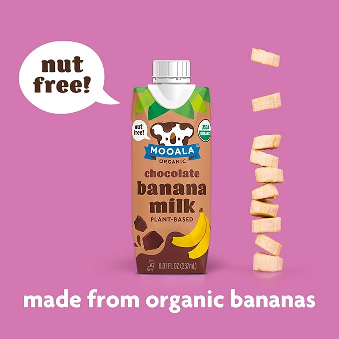 Mooala - Organic Chocolate Bananamilk, Lunchbox Friendly, Shelf-Stable, Non-Dairy, Nut-Free, Plant-Based Beverage, On the Go 12 Pack