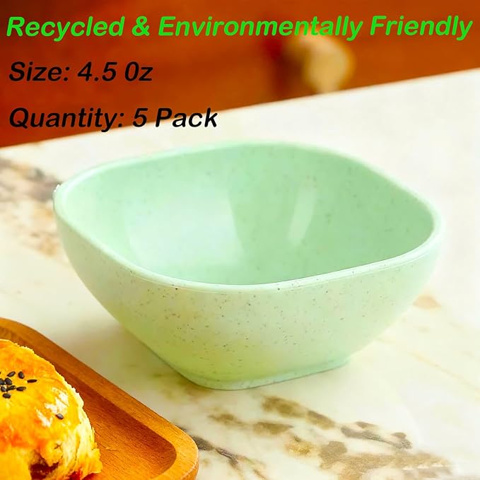 Dipping Bowls, Wheat Straw Bowls Set of 5-4.5 OZ Unbreakable Dipping Cups for Side Dish, Ketchup, Soy, BBQ, Dessert, Sushi, Party, Condiments Serving (5 Green)