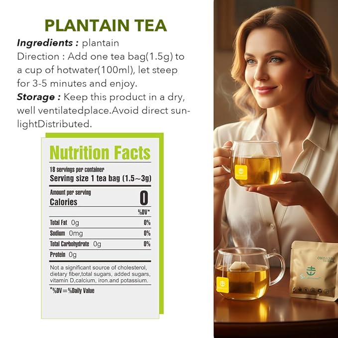 Soilmount - Plantain Leaf Tea - |Plantago Major|cheqiancao|车前草/질경이| - Pure Herbal Tea - Natural, Organic, Non-GMO, Clean Ingredients, Caffeine Free (18 Tea Bags, Box 1)