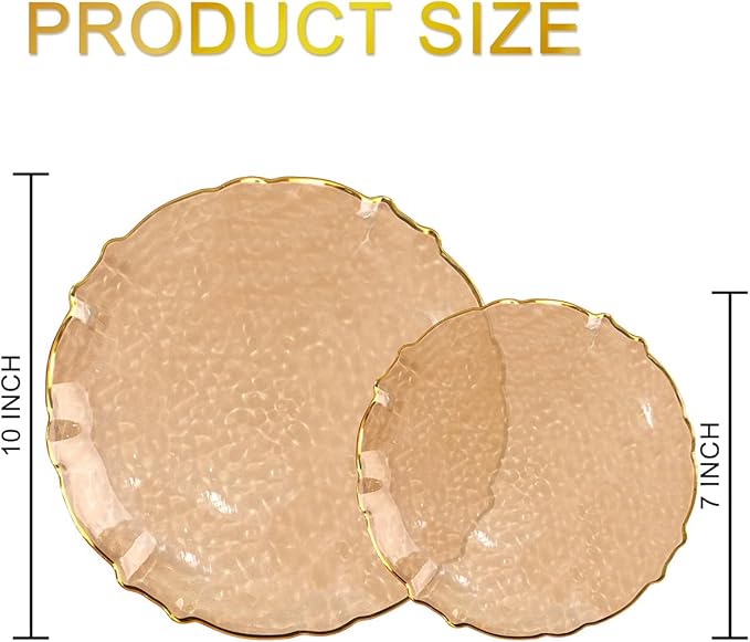 bUCLA 40PCS Brown Plastic Plates - Hammered Brown Plates with Gold Lace-Edge - Include 20 Each (10inch Dinner & 7inch Dessert) for Party & Daily Use