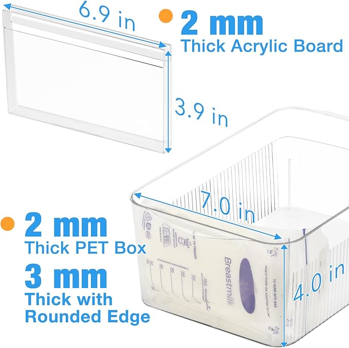 Ugotfeels Breastmilk Storage Container with Freezer Flattener Kit, Large Capacity Organizer Bins for Flattening Milk Bags, Save Refrigerator Space (2 Pack)