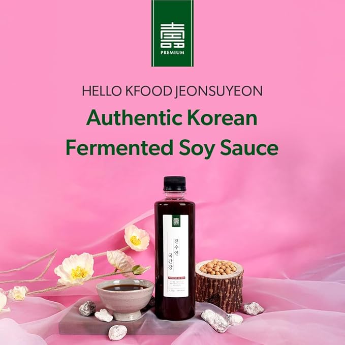 HELLO KFOOD JEONSUYEON Korean Fermented Soy Sauce Ganjang 한국산 간장 360ml (12.2 fl oz) - Made with 100% Korean Ingredients