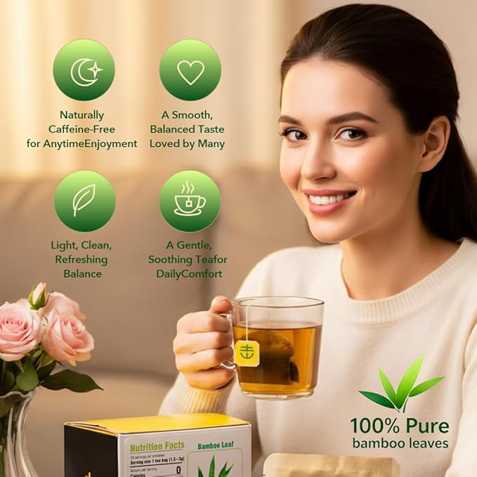 Soilmount - Bamboo Leaf Tea - |DanZhuYe|淡竹叶|댓잎| - Pure Herbal Tea - Natural, Organic, Non-GMO, Clean Ingredients, Caffeine Free (18 Tea Bags, Box 1)