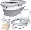 Komzon Rice Storage Container, Collapsible Airtight Food Storage Containers 6-20 Lbs, Rice Dispenser with Measuring Cup and Small Bin for Flour Cereal Pasta Grain, Cat Pet Dog Bird Food Container