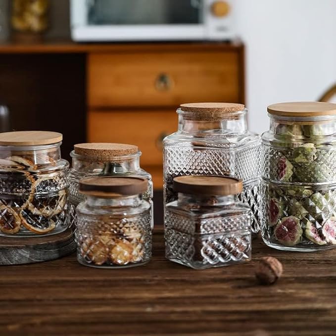 WMM 38 FL OZ Large Airtight Glass Storage Jars with Bamboo Lid - Vintage Food Containers for Candy, Snacks, Coffee, Tea, Nuts, Cereal - Kitchen Canisters