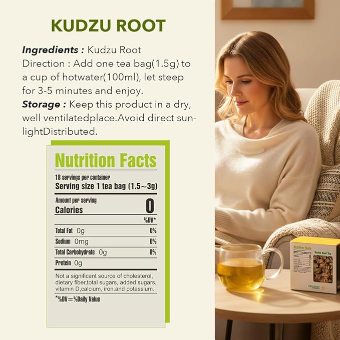 Soilmount Kudzu Root Tea | Herbal Tea | Ge gen cha - 18 Tea Bags per Box, Naturally Sweet, Perfect for Daily Enjoyment