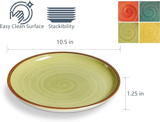 ONEMORE Porcelain Plates Set 10.5 inch Large Dinner Plates for Salad Dessert Ceramic Serving Plate Set of 4, Microwave and Dishwasher Safe