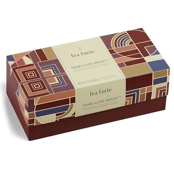 Tea Forte Premium Presentation Box Gift Set Sampler, 20 Count, Assorted Blends Individually Wrapped Handcrafted Pyramid Infuser Bags, Gifts for Mom, Frank Lloyd Wright