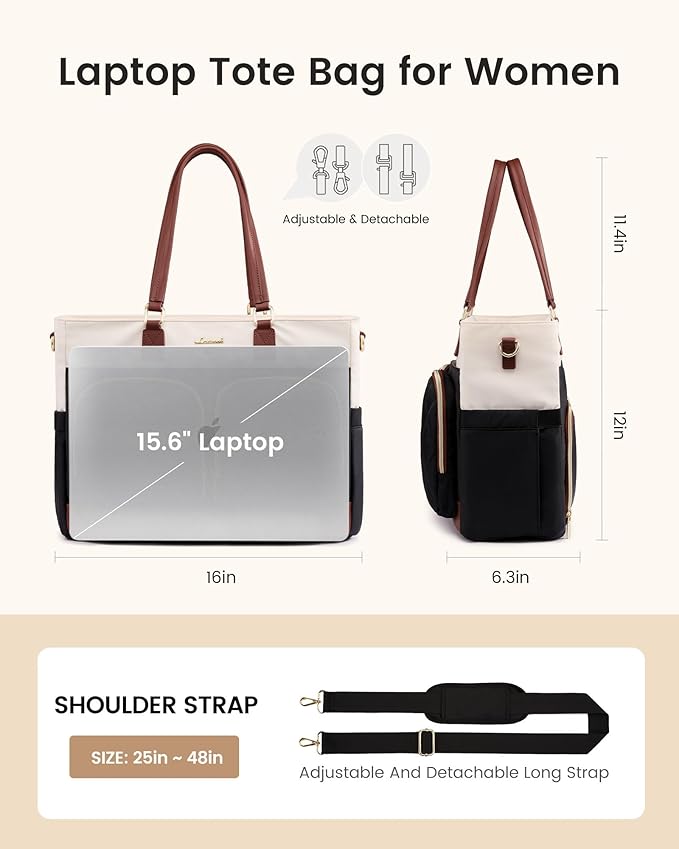 LOVEVOOK Lunch Tote Bag for Women, 2-in-1 Work Bag with Insulated Lunch Compartment, 15.6 Inch Large Capacity Laptop Tote with Cup Holder for Teacher, Nurse, Office, Outdoors, Khaki