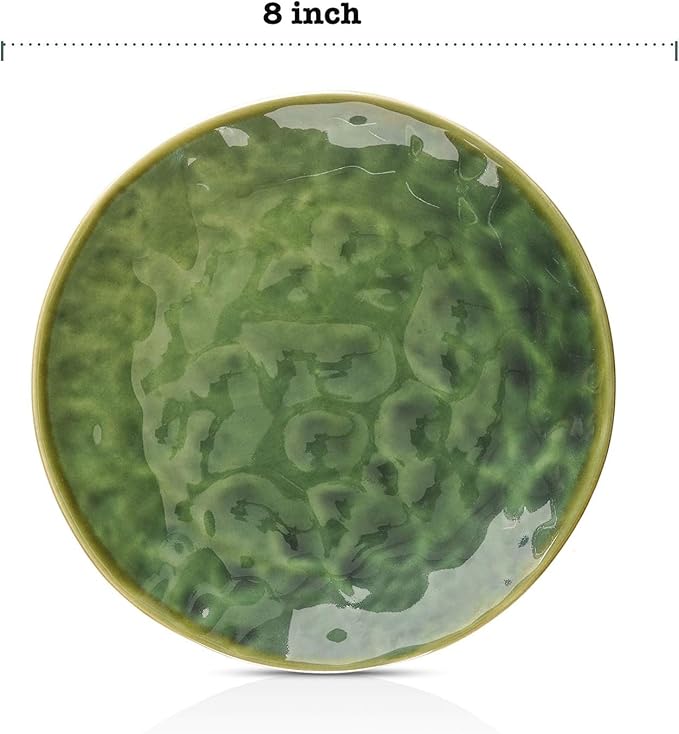 vicrays Ceramic Dessert Salad Plates, 8 Inch, Set of 4, Round, Microwave, Oven, and Dishwasher Safe, Scratch Resistant, Porcelain Fluted Suitable for Snacks, Appetizer, Home, Restaurant (Green)