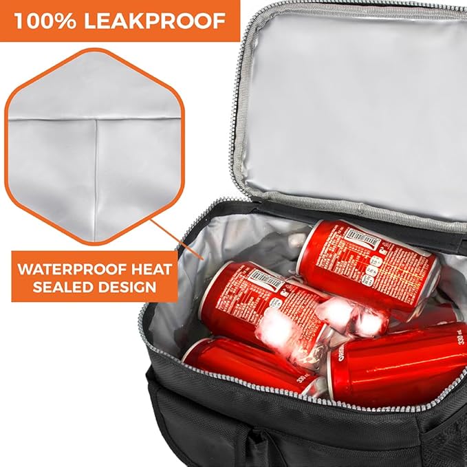 opux Insulated Lunch Box for Men Women Kids, Leakproof Reusable Lunch Bag Cooler for Work School Office, Soft Thermal Lunchbox Tote with Shoulder Strap for Boys Girls Adults, Black, 18 Can/10L