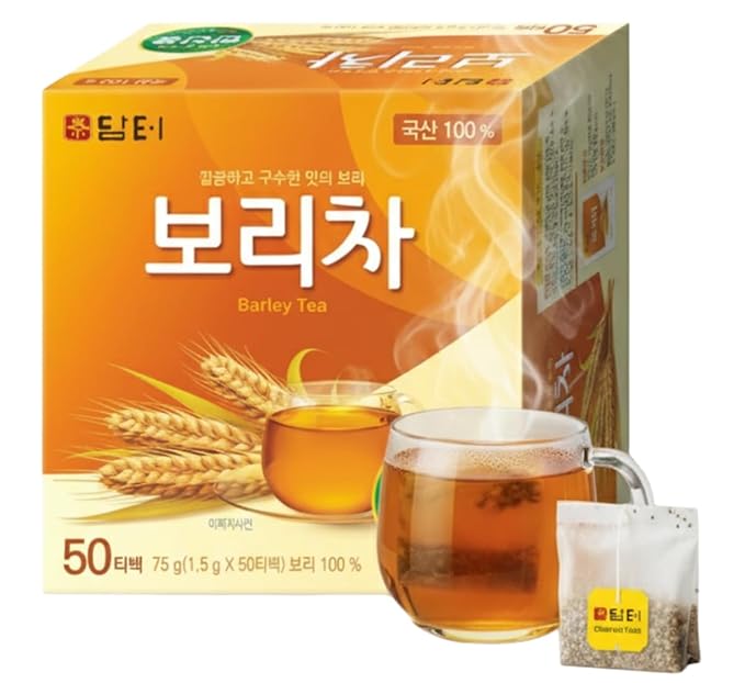 Damtuh Korean Barley Tea, Roasted Barley Tea Bags, Boricha Mugicha, Caffeine-Free, 50 Bags