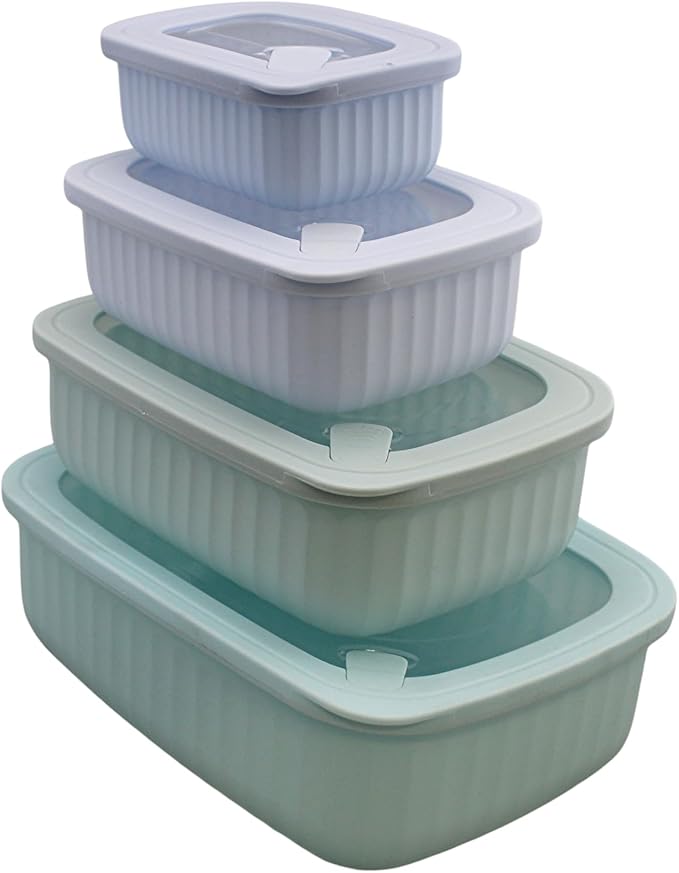 Set of 4 BPA Free Food Storage Containers with Vented Lids Assorted Sizes, Microwave & Freezer Safe, Leftovers, Meal Prep, Fridge Organization Dry Grains Storage (Multi)