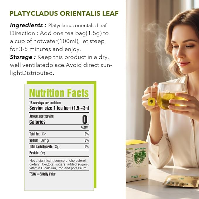 Soilmount - Thuja Leaf Tea - |Leaf of Arborvitae|Thuja|侧柏叶|Ce bai ye|측백엽| - Pure Herbal Tea - Natural, Organic, Non-GMO, Clean Ingredients, Caffeine Free (18 Tea Bags, Box 1)
