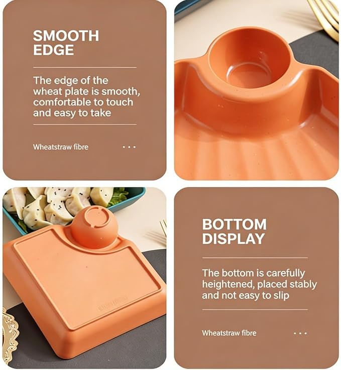 4pcs Japanese Dumpling Plate with Sauce Dish, Chips and Salsa Serving Dish Plates with Dipping Saucer for Family Party Appetizer Sushi Taco Salsa Charcuterie Barbecue Plate, Reusables (Green)