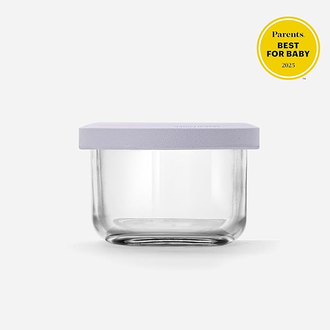 Comotomo Glass Baby Food Storage Containers, 4 oz Jars with Silicone Lids, Airtight Baby Food Prep Cups for Purees, Snacks, Daycare and Small Leftovers, Microwave and Dishwasher Safe, Set of 3
