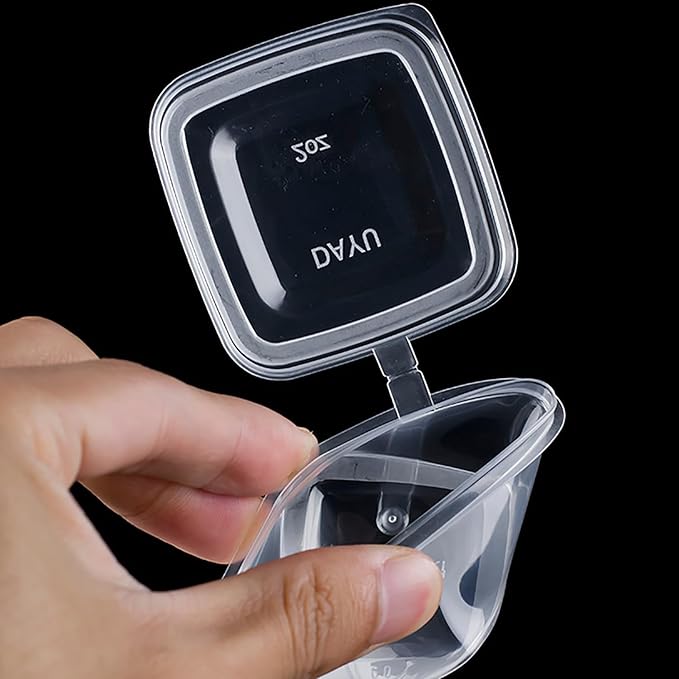 Square-shaped Disposable Sauce Cup Set - All-in-One Design with 4 Size Options, Convenient for Carrying and Use (4 oz.)
